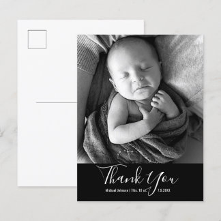 Simple Baby Photo Thank You Script Birth Announcement Postcard