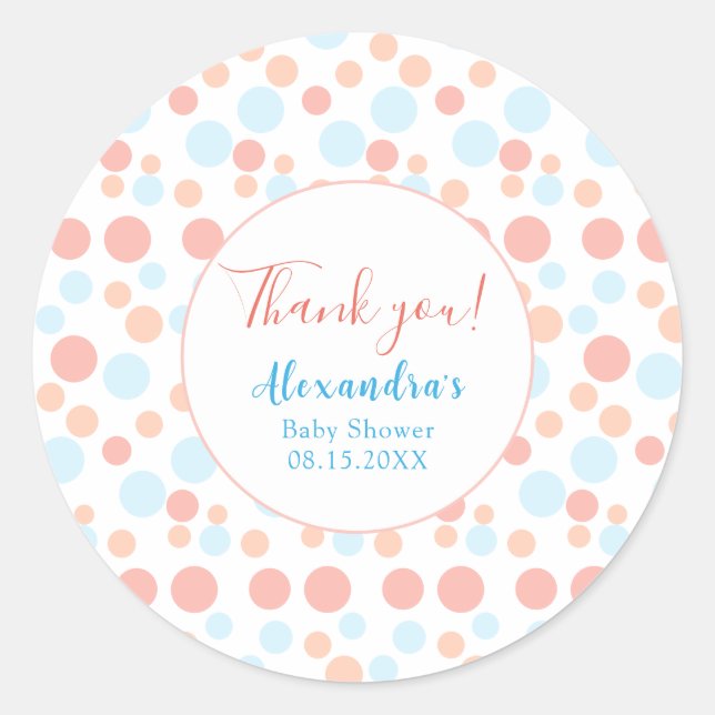 Simple Baby Shower Colourful Dots Personalized Classic Round Sticker (Front)