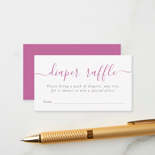 Simple Baby Shower Diaper Raffle Ticket Pink Enclosure Card (Front/Back In Situ)