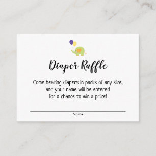 Simple Baby Shower Diaper Raffle Tickets, Elephant Enclosure Card