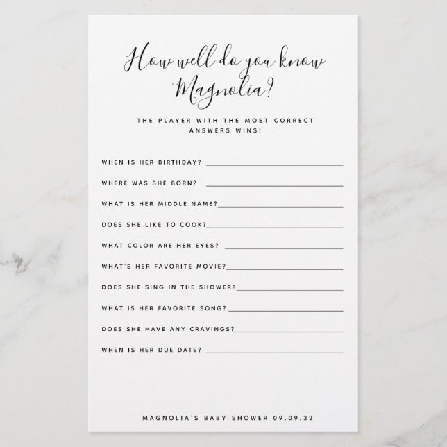 Simple Baby Shower Game (Front)