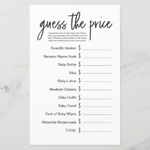 Simple Baby Shower Game Guess the Price 