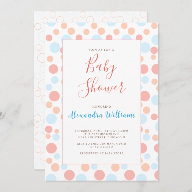 Simple Baby Shower Personalized Colourful Dots Invitation (Front/Back)