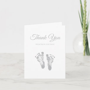 Simple Baby Shower Thank You Modern Grey Footprint Card