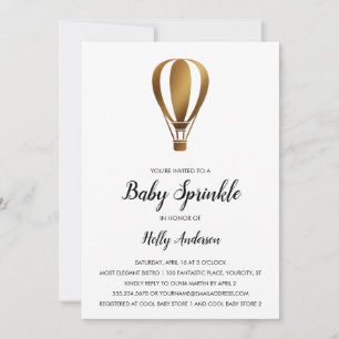 Simple Baby Sprinkle Smooth Gold Hot Air Balloon Invitation