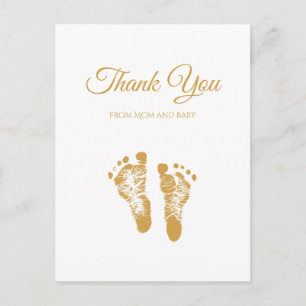 Simple Baby Thank You Elegant Gold Footprints Postcard