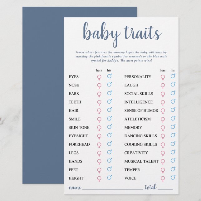 Simple Baby Traits | Dusty Blue Prediction Game (Front/Back)