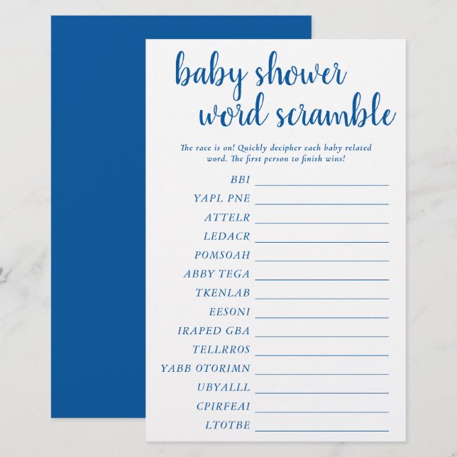 Simple Baby Word Scramble | Classic Blue Game Card (Front/Back)