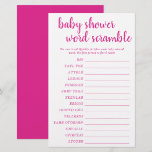 Simple Baby Word Scramble   Hot Pink Game Card