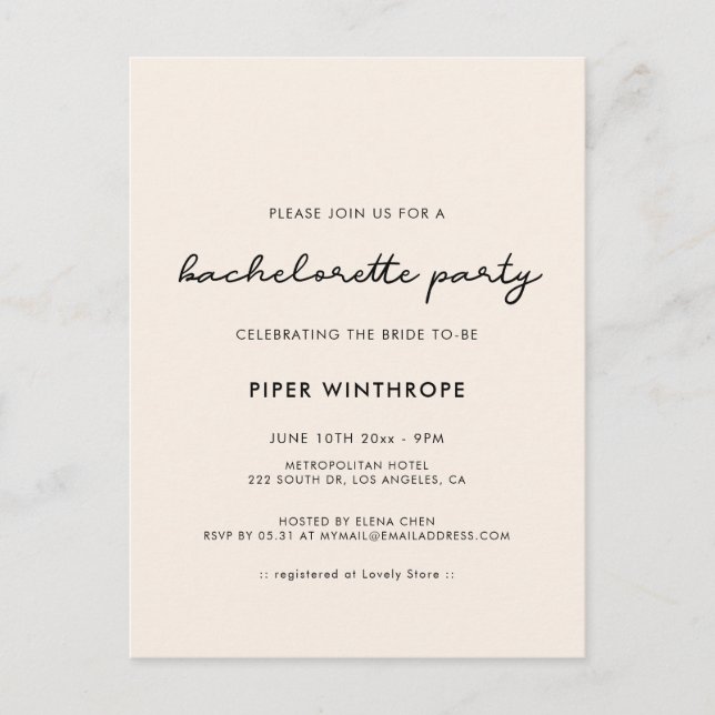 Simple Bachelorette Party invitation Postcard (Front)