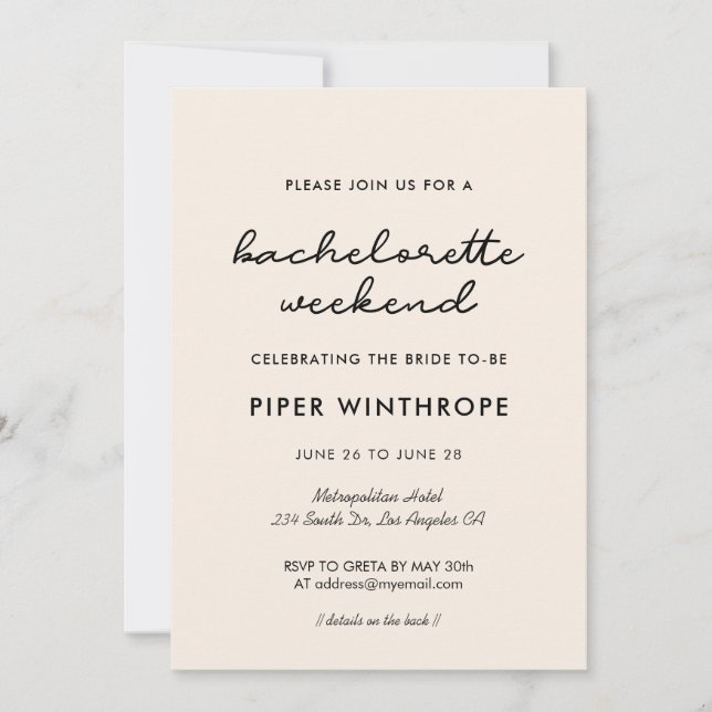 Simple Bachelorette Weekend Invitation (Front)