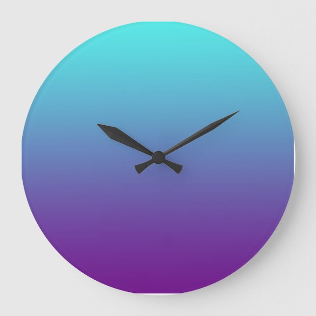 Simple Background Gradient Turquoise Blue Purple Large Clock (Front)