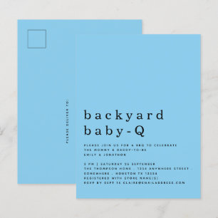 Simple Backyard Baby Q BBQ Shower Blue Invitation Postcard