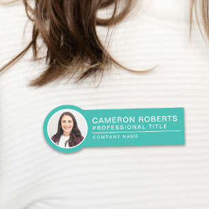 Simple Badge Photo Nom Magnetique Turquoise