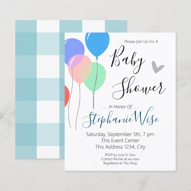 Simple Balloon Baby Shower Budget Invitation (Front/Back)