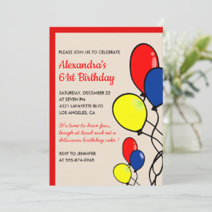 Simple Balloons 61st birthday invitations 