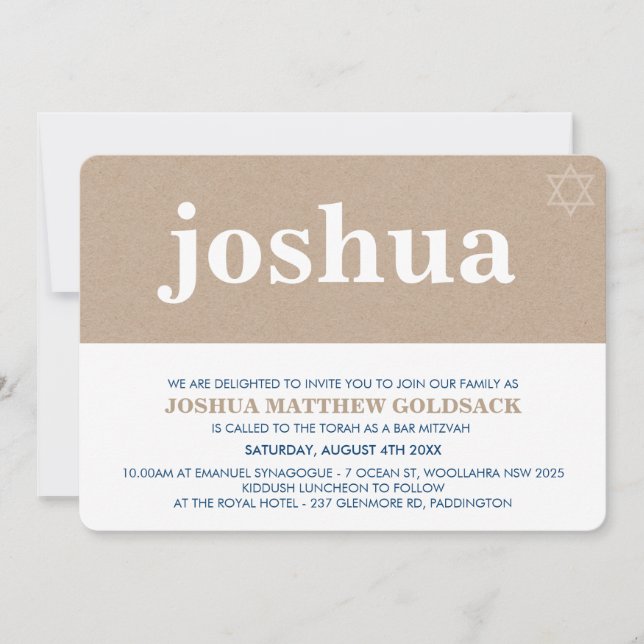 SIMPLE BAR MITZVAH cool modern star of david kraft Invitation (Front)