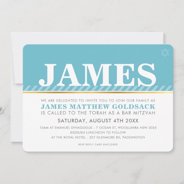 SIMPLE BAR MITZVAH modern jewish star turquoise Invitation (Front)