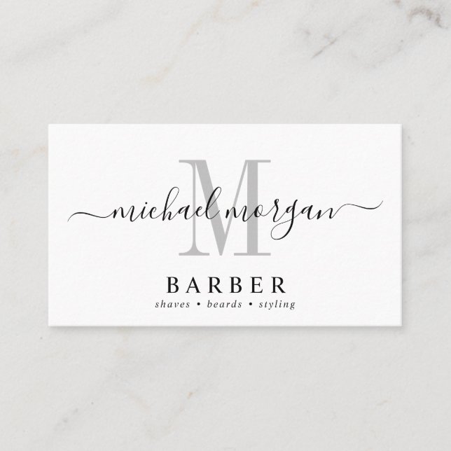 Simple Barber Hair Stylist Modern Script Business  Business Card (Front)