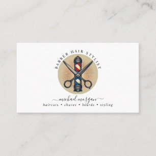 Simple Barber Hair Stylist Scissors Barber Pole Business Card