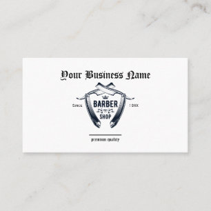 Simple Barber Shop Razor Logo QR code Professional Business Card