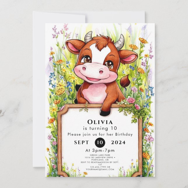 Simple Barnyard Cow Birthday Invitation (Front)