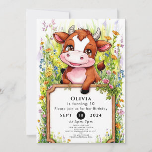 Simple Barnyard Cow Birthday Invitation