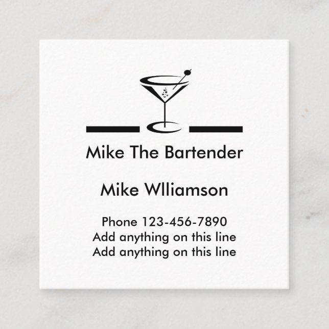 Simple Bartender Profile Square Business Card (Front)