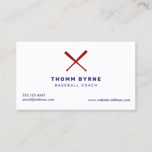 Simple Baseball Coach Crossed Bats Business Card