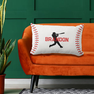 Simple Baseball Player Silhouette With Name Accent Lumbar Pillow