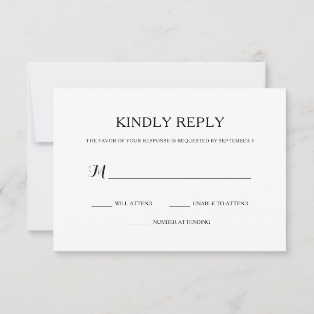 Simple Basic Black and White Wedding RSVP Card (Front)