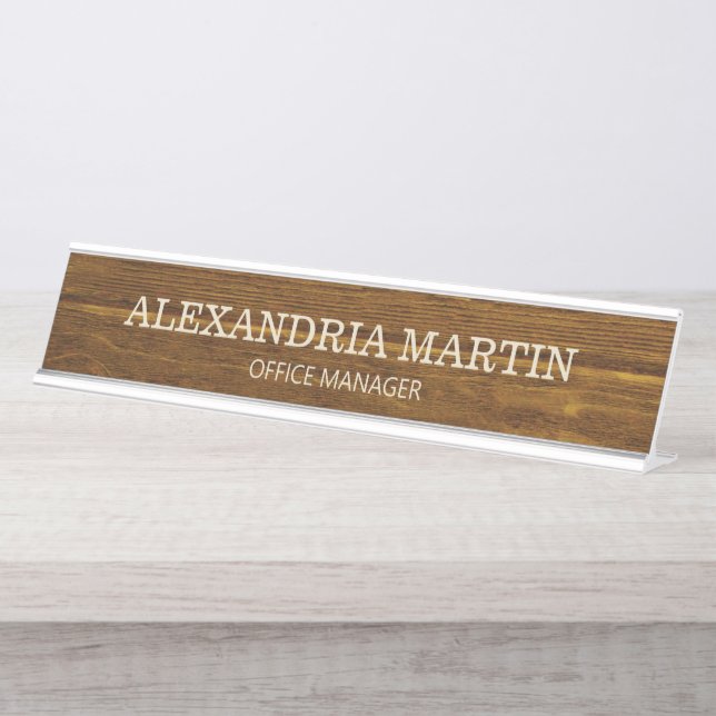 Simple Basic Brown Wood Name Job Title Door Sign (Front)