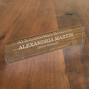 Simple Basic Brown Wood Name Job Title  Nameplate
