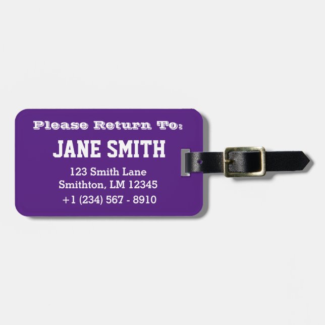 Simple Basic (Dark Purple) Luggage Tag (Front Horizontal)