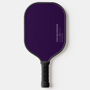 Simple/Basic Dark Purple Monogram Name + Contact Pickleball Paddle