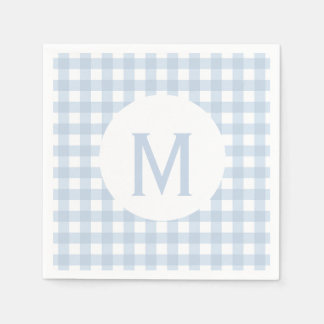 Simple Basic Faded Denim Blue Gingham Monogram Napkin