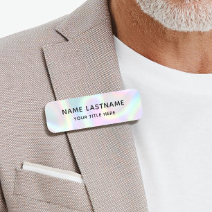 Simple Basic Faux Holographic Safety Pin Magnetic Name Tag