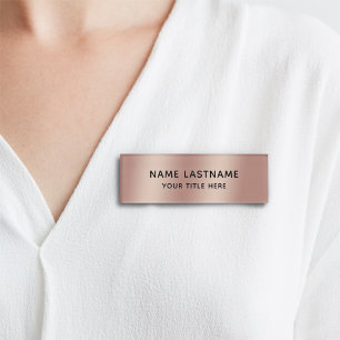 Simple Basic Minimal Faux Rose Gold Modern Title Name Tag