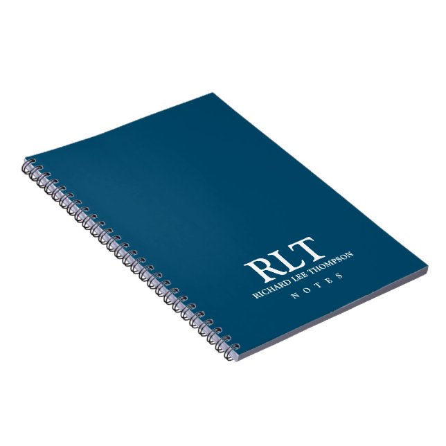 Simple Basic Monogram on Elegant Blue Notebook (Right Side)
