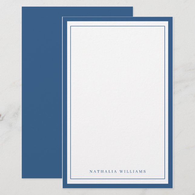 Simple Basic Navy Blue Border Stationery (Front/Back)
