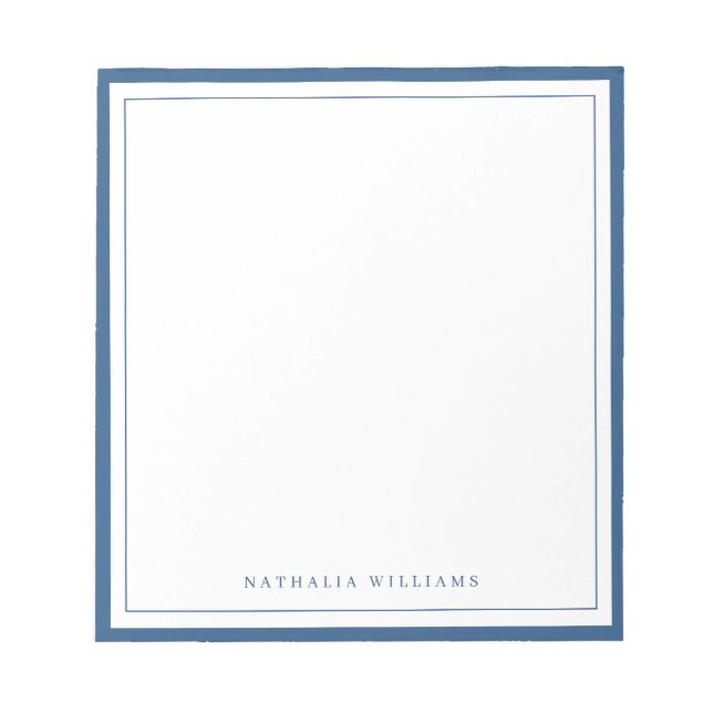 Simple Basic Navy Blue Border Stationery Notepad (Front)