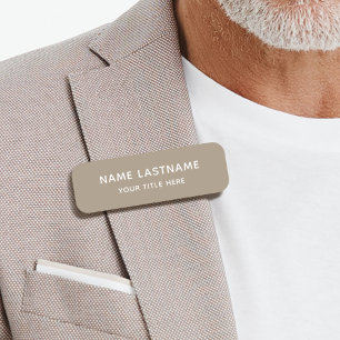 Simple Basic Tan Beige Title Safety Pin Magnetic Name Tag
