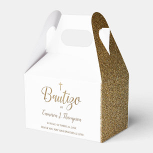 Simple Bautizo Gold White Cross Spanish thank you Favor Box