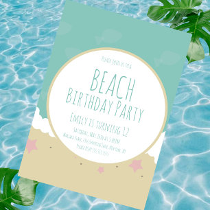 Simple Beach Birthday Party Sand Invitation
