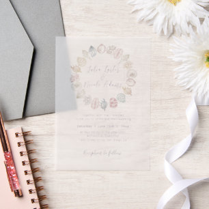 Simple Beach Blue Ocean Seashell Wedding Vellum Invitations