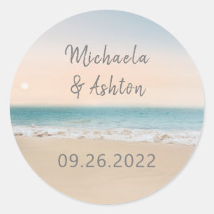 Simple Beach Destination Wedding  Classic Round Sticker