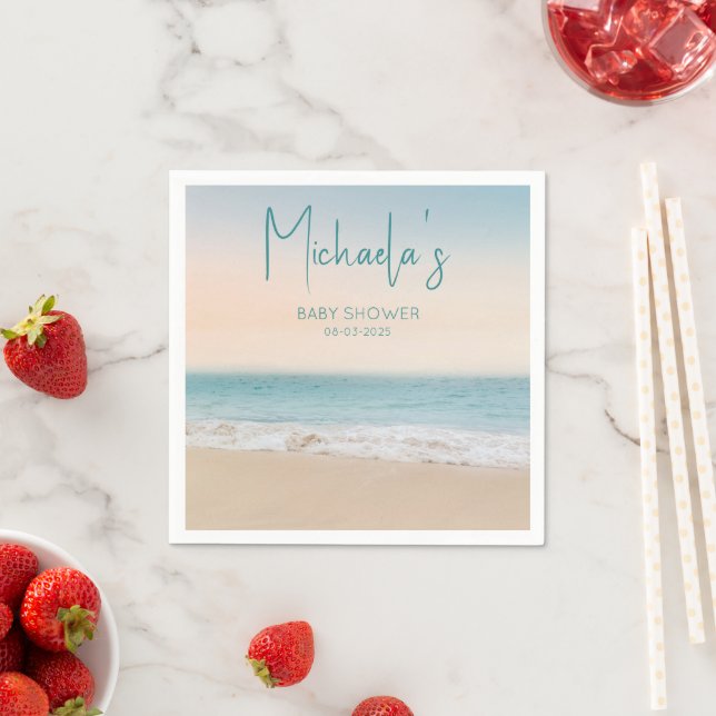 Simple Beach Gender Neutral Baby Shower Napkin (Insitu)