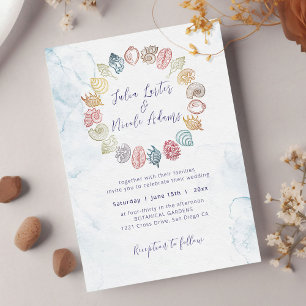 Simple Beach Ocean Seashell Wreath Wedding Invitation