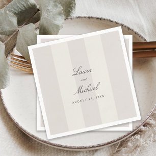 Simple Beach Sand Neutral Cabana Stripes Wedding Napkin