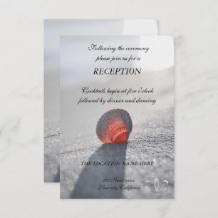 Simple Beach Seashell, Hearts Reception Invitation